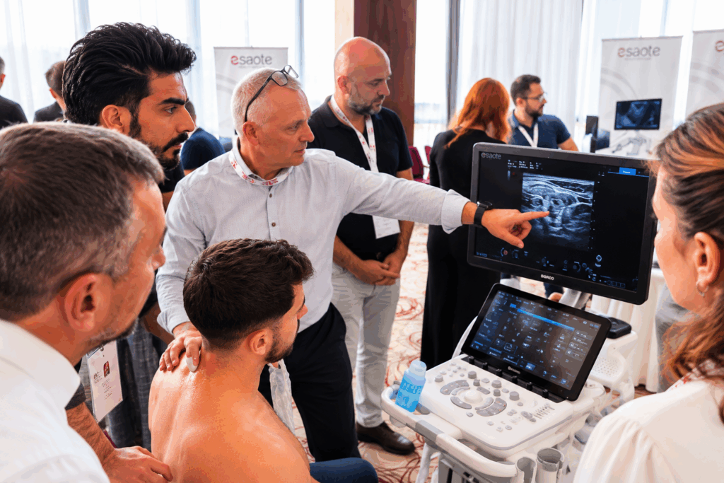 IPA instructors demonstrating ultrasound-guided pain management techniques during the Košice 2026 workshop